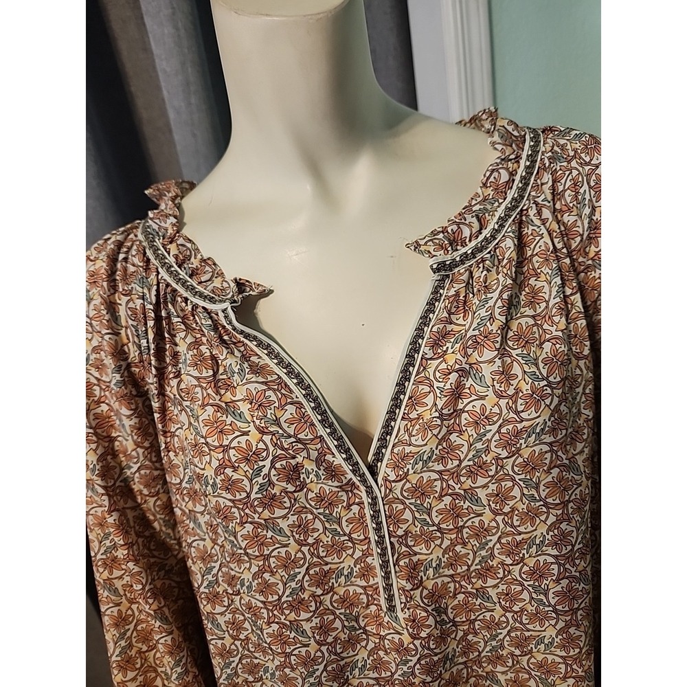 Max Studio Boho Ruffled Collar Tunic Blouse Size 1X 3/4 Sleeve Hippie Peasant - Picture 6 of 10
